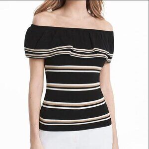 White House Black Market | WHBM Stripe Off-The-Shoulder Sweater - Size S